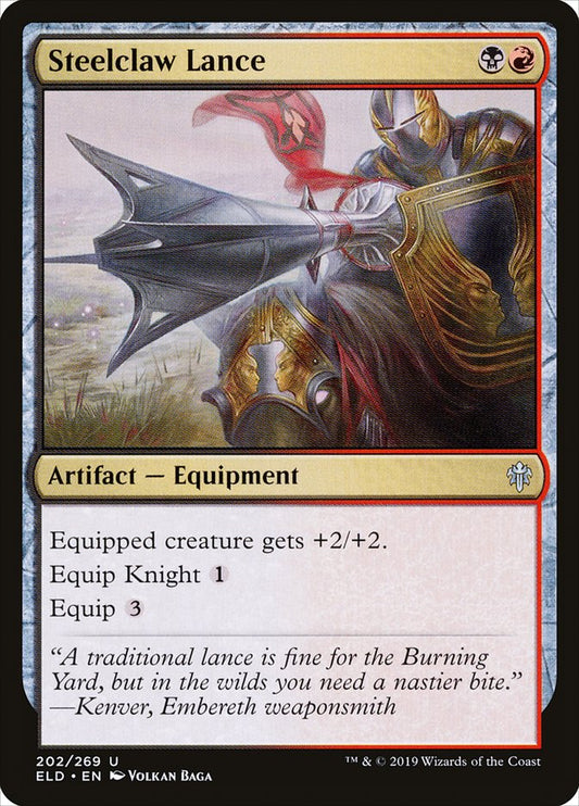This Is An Image Of The Magic The Gathering Card Steelclaw Lance From The Set Throne of Eldraine - Designed By Artist Volkan Baǵa