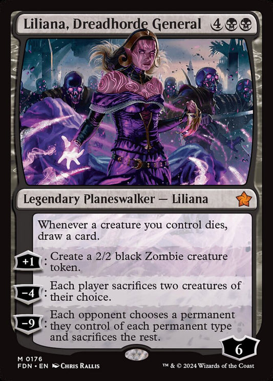 This Is An Image Of The Magic The Gathering Card Liliana, Dreadhorde General From The Set Foundations - Designed By Artist Chris Rallis