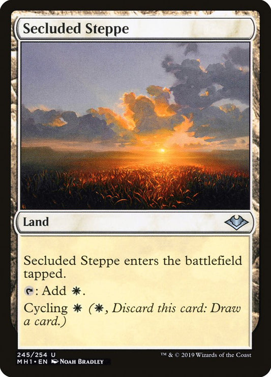 This Is An Image Of The Magic The Gathering Card Secluded Steppe From The Set Murders at Karlov Manor Commander - Designed By Artist Heather Hudson