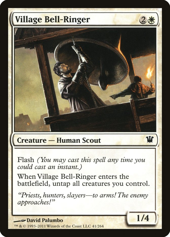 This Is An Image Of The Magic The Gathering Card Village Bell-Ringer From The Set March of the Machine Commander - Designed By Artist David Palumbo