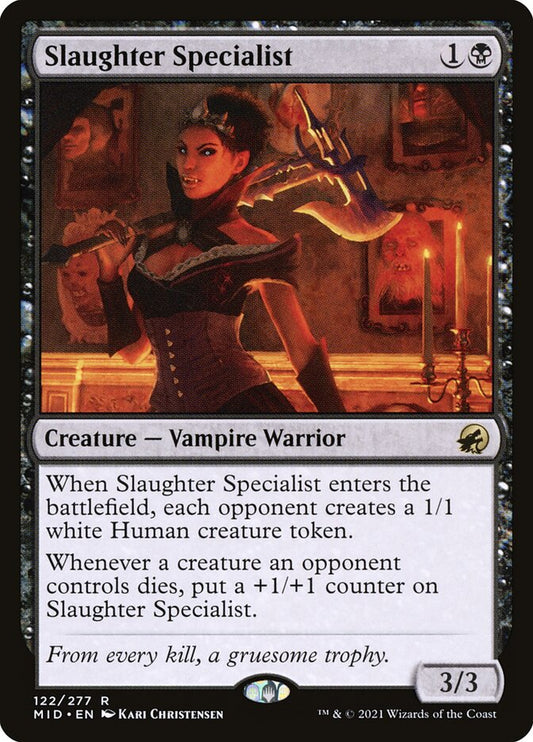 This Is An Image Of The Magic The Gathering Card Slaughter Specialist From The Set Innistrad: Midnight Hunt - Designed By Artist Kari Christensen