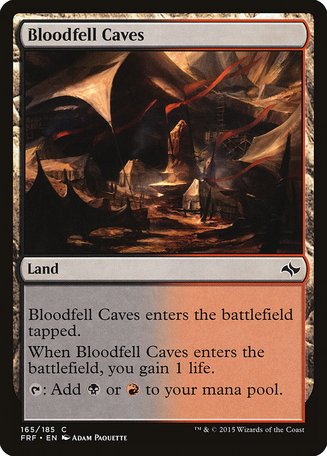This Is An Image Of The Magic The Gathering Card Bloodfell Caves From The Set Tarkir: Dragonstorm - Designed By Artist Piotr Dura