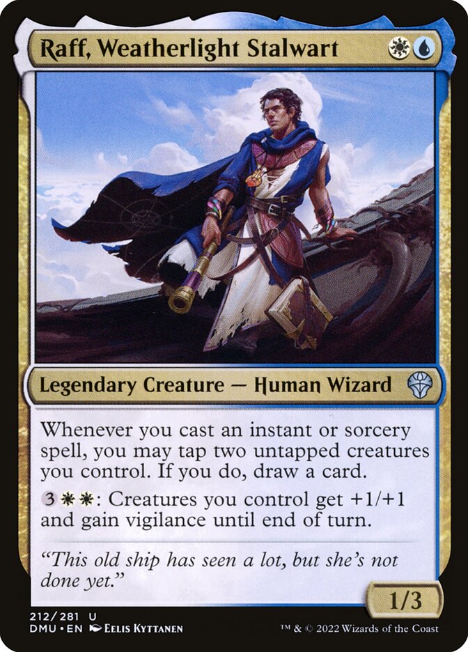 This Is An Image Of The Magic The Gathering Card Raff, Weatherlight Stalwart From The Set Dominaria United - Designed By Artist Eelis Kyttanen