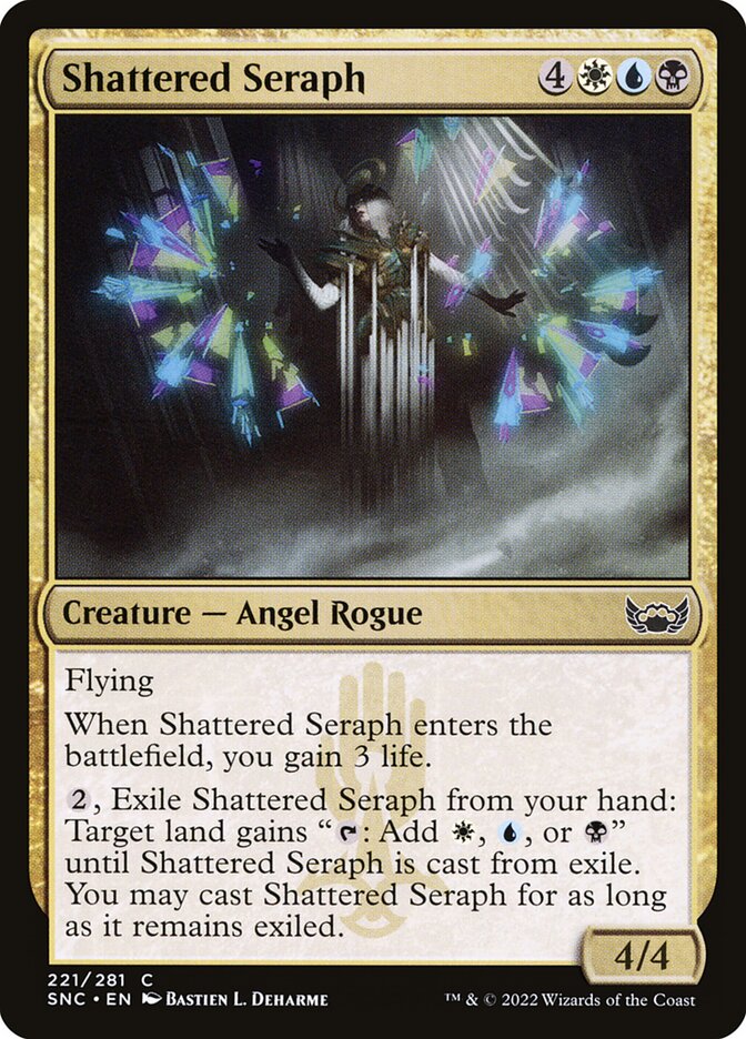 This Is An Image Of The Magic The Gathering Card Shattered Seraph From The Set Streets of New Capenna - Designed By Artist Bastien L. Deharme