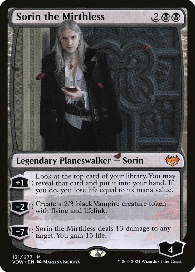 This Is An Image Of The Magic The Gathering Card Sorin the Mirthless From The Set Innistrad: Crimson Vow - Designed By Artist Martina Fačková