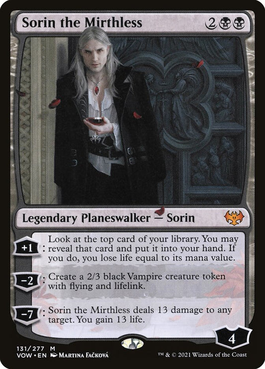 This Is An Image Of The Magic The Gathering Card Sorin the Mirthless From The Set Innistrad: Crimson Vow - Designed By Artist Martina Fačková