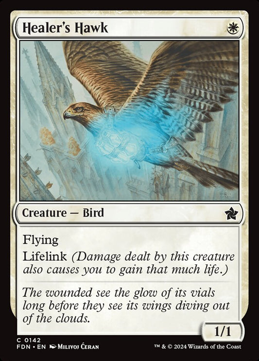 This Is An Image Of The Magic The Gathering Card Healer's Hawk From The Set Foundations - Designed By Artist Milivoj Ćeran