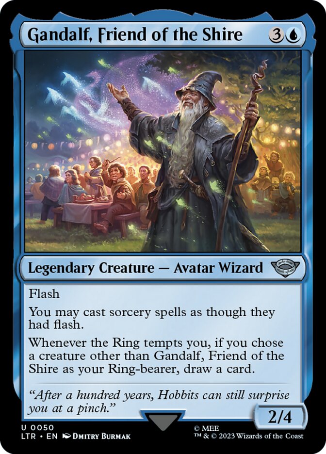 This Is An Image Of The Magic The Gathering Card Gandalf, Friend of the Shire From The Set The Lord of the Rings: Tales of Middle-earth - Designed By Artist Dmitry Burmak