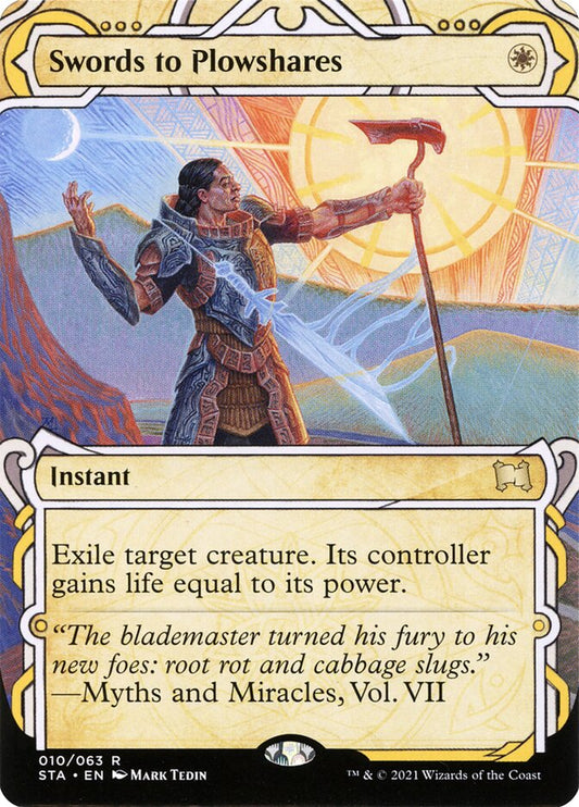 This Is An Image Of The Magic The Gathering Card Swords to Plowshares From The Set Tarkir: Dragonstorm Commander - Designed By Artist Jesper Ejsing