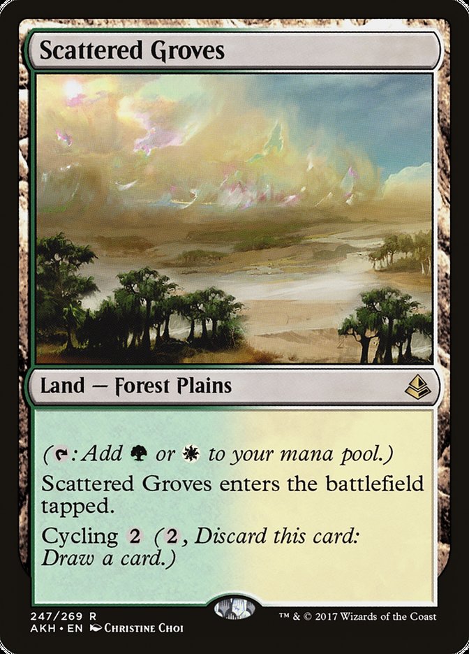 This Is An Image Of The Magic The Gathering Card Scattered Groves From The Set Outlaws of Thunder Junction Commander - Designed By Artist Christine Choi