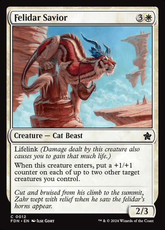 This Is An Image Of The Magic The Gathering Card Felidar Savior From The Set Foundations - Designed By Artist Ilse Gort