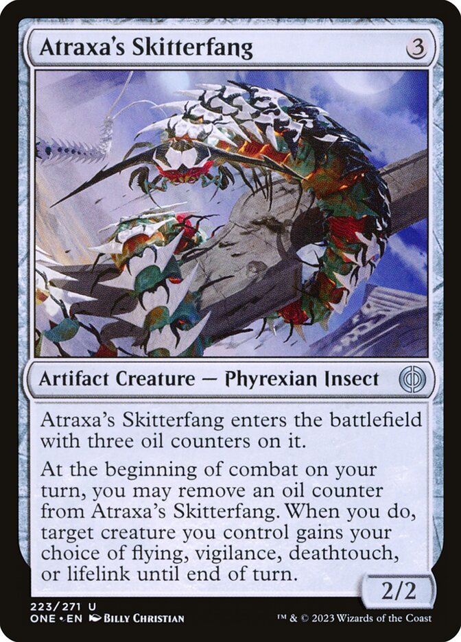 This Is An Image Of The Magic The Gathering Card Atraxa's Skitterfang From The Set Phyrexia: All Will Be One - Designed By Artist Billy Christian