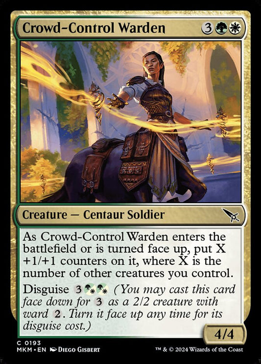 This Is An Image Of The Magic The Gathering Card Crowd-Control Warden From The Set Murders at Karlov Manor - Designed By Artist Diego Gisbert