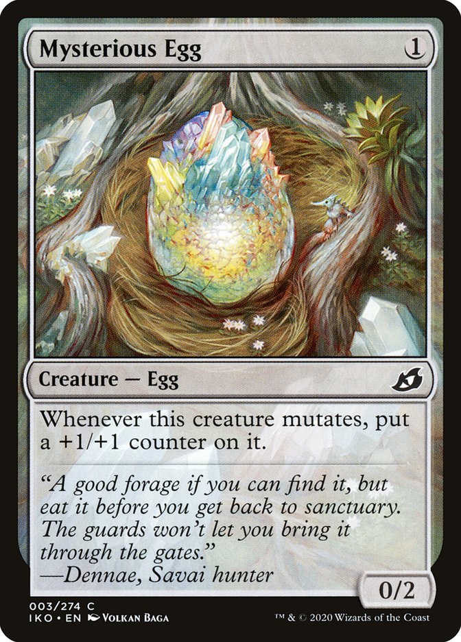This Is An Image Of The Magic The Gathering Card Mysterious Egg From The Set Ikoria: Lair of Behemoths - Designed By Artist Volkan Baǵa