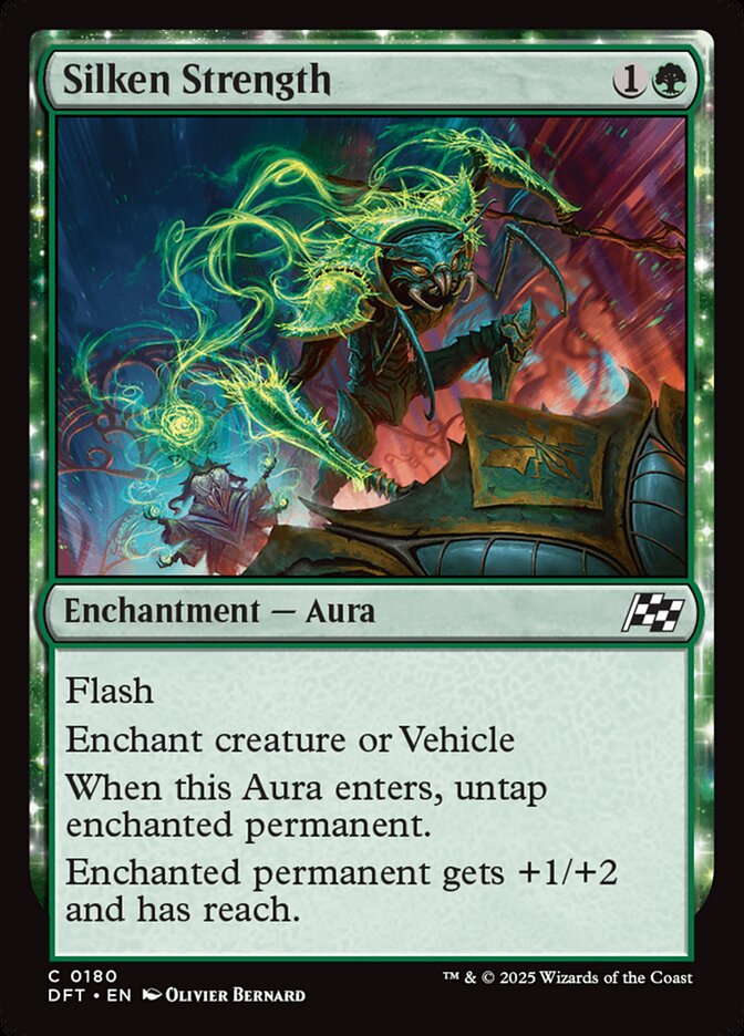 This Is An Image Of The Magic The Gathering Card Silken Strength From The Set Aetherdrift - Designed By Artist Olivier Bernard