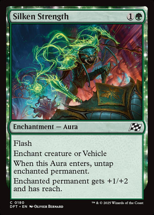 This Is An Image Of The Magic The Gathering Card Silken Strength From The Set Aetherdrift - Designed By Artist Olivier Bernard
