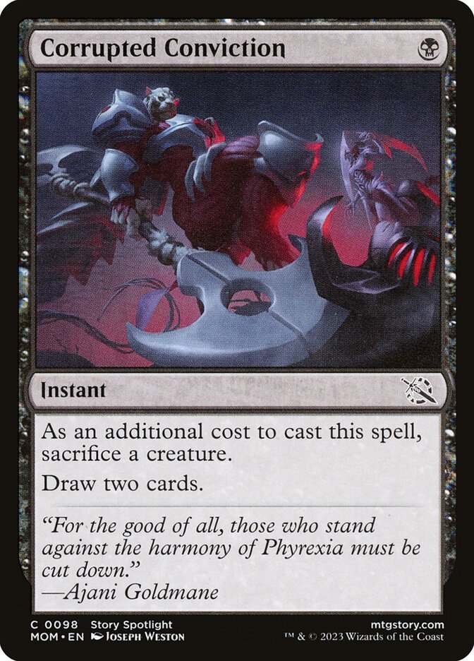 This Is An Image Of The Magic The Gathering Card Corrupted Conviction From The Set Outlaws of Thunder Junction - Designed By Artist Inkognit