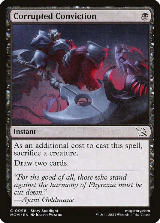 This Is An Image Of The Magic The Gathering Card Corrupted Conviction From The Set Outlaws of Thunder Junction - Designed By Artist Inkognit