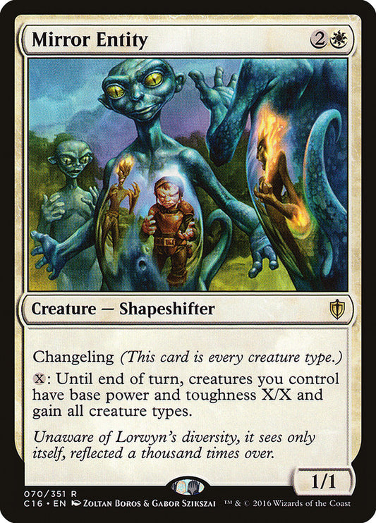 This Is An Image Of The Magic The Gathering Card Mirror Entity From The Set Outlaws of Thunder Junction Commander - Designed By Artist Zoltan Boros & Gabor Szikszai