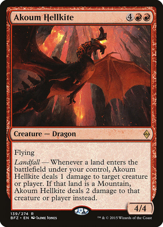 This Is An Image Of The Magic The Gathering Card Akoum Hellkite From The Set Game Night 2019 - Designed By Artist Jaime Jones