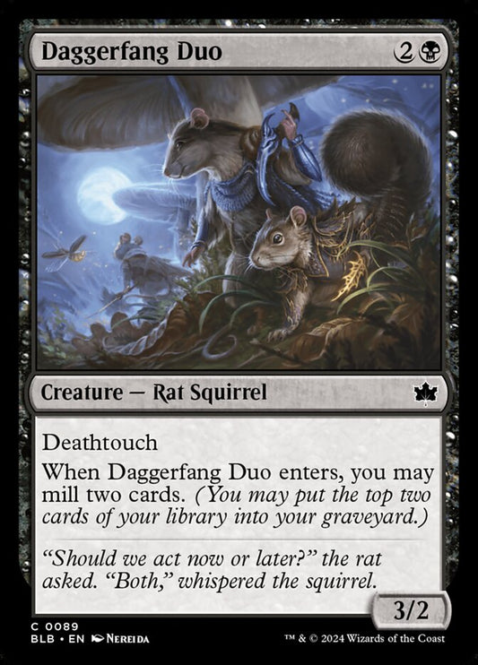 This Is An Image Of The Magic The Gathering Card Daggerfang Duo From The Set Bloomburrow - Designed By Artist Nereida