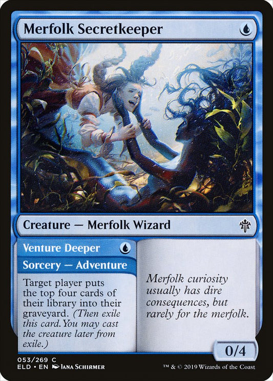 This Is An Image Of The Magic The Gathering Card Merfolk Secretkeeper // Venture Deeper From The Set Throne of Eldraine - Designed By Artist Jana Schirmer
