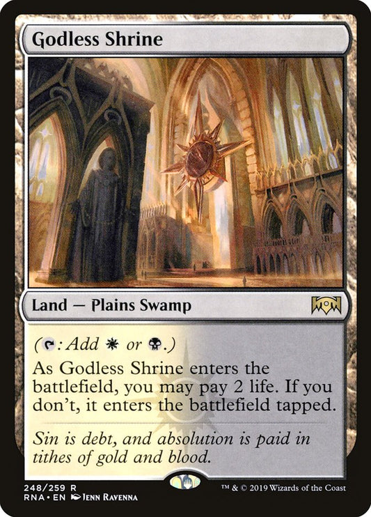 This Is An Image Of The Magic The Gathering Card Godless Shrine From The Set Ravnica Remastered - Designed By Artist Rob Alexander