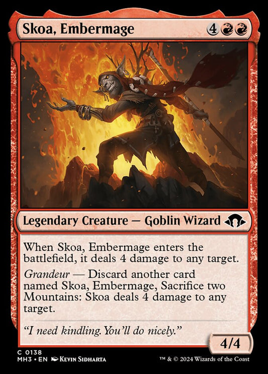 This Is An Image Of The Magic The Gathering Card Skoa, Embermage From The Set Modern Horizons 3 - Designed By Artist Kevin Sidharta