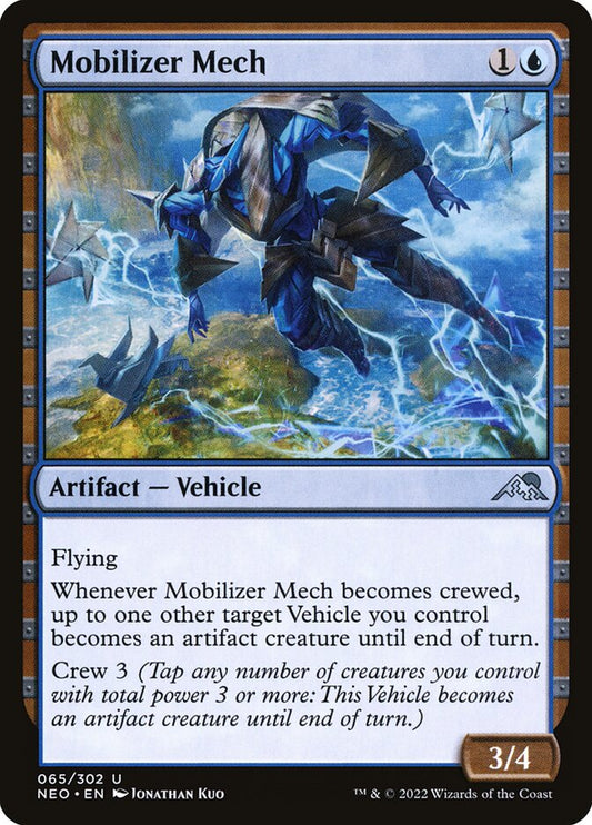 This Is An Image Of The Magic The Gathering Card Mobilizer Mech From The Set Kamigawa: Neon Dynasty - Designed By Artist Jonathan Kuo