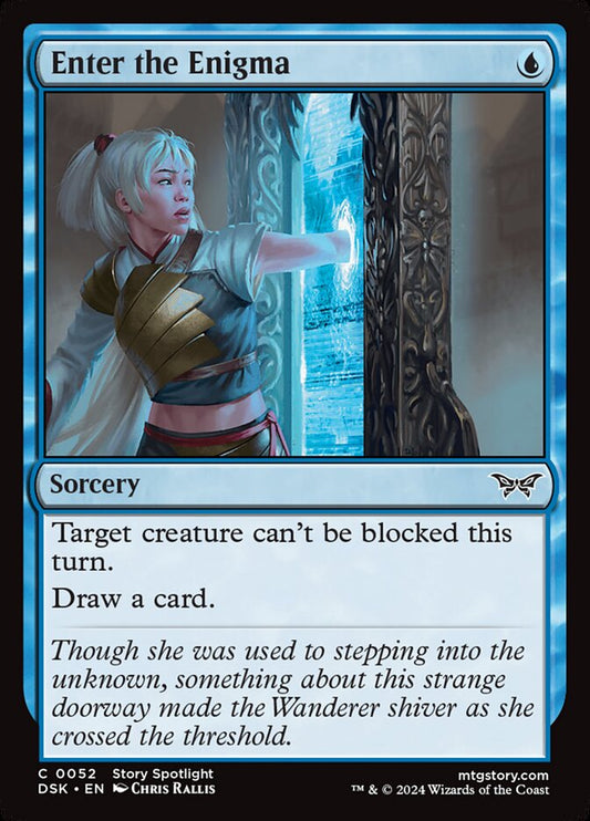 This Is An Image Of The Magic The Gathering Card Enter the Enigma From The Set Duskmourn: House of Horror - Designed By Artist Chris Rallis