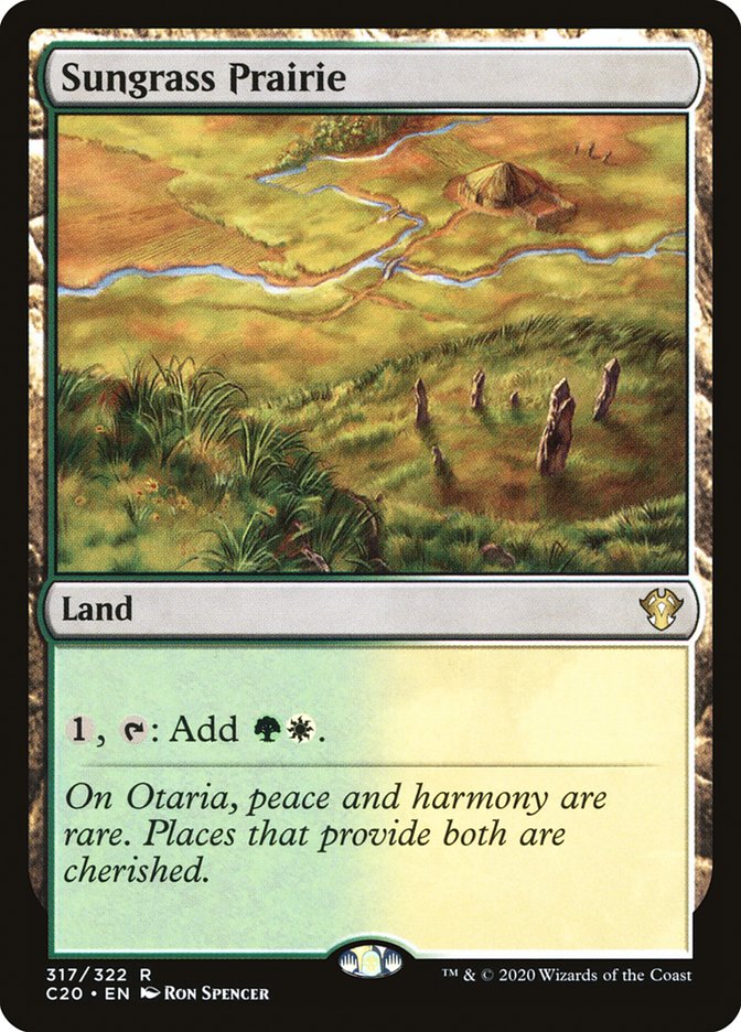 This Is An Image Of The Magic The Gathering Card Sungrass Prairie From The Set Tarkir: Dragonstorm Commander - Designed By Artist Ron Spencer