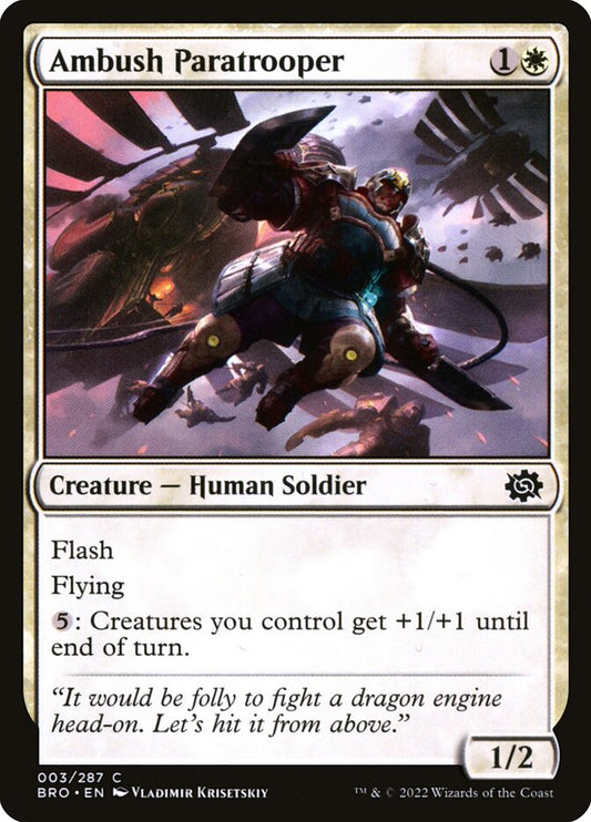 This Is An Image Of The Magic The Gathering Card Ambush Paratrooper From The Set The Brothers' War - Designed By Artist Vladimir Krisetskiy