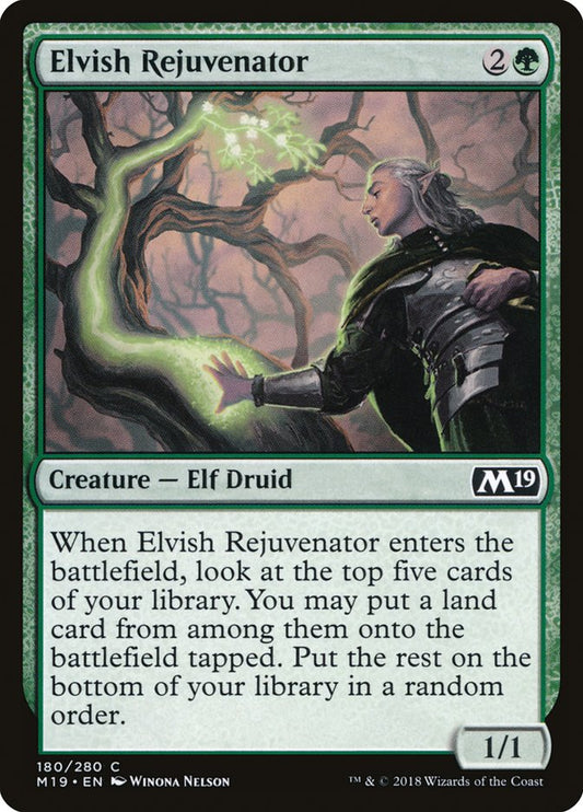 This Is An Image Of The Magic The Gathering Card Elvish Rejuvenator From The Set Outlaws of Thunder Junction Commander - Designed By Artist Winona Nelson