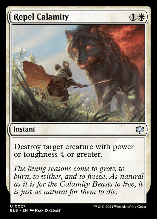 This Is An Image Of The Magic The Gathering Card Repel Calamity From The Set Bloomburrow - Designed By Artist Ryan Pancoast