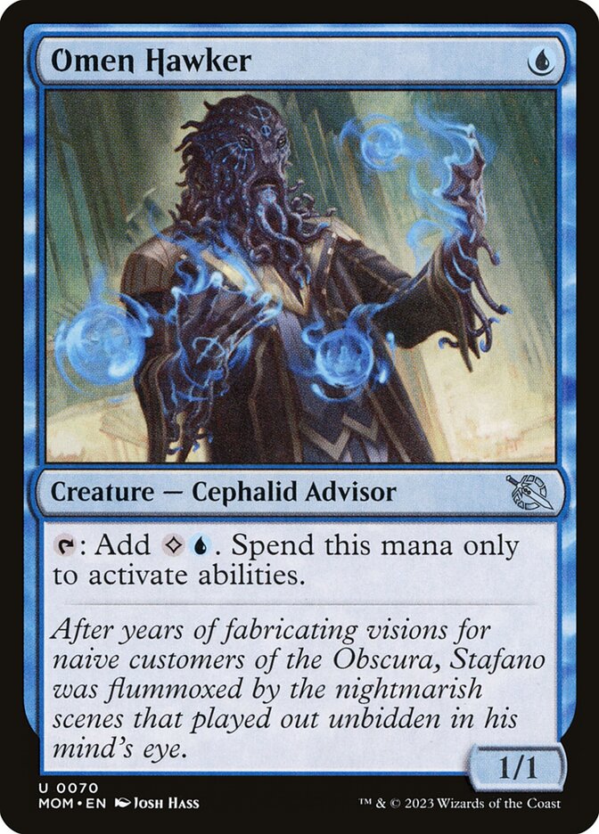 This Is An Image Of The Magic The Gathering Card Omen Hawker From The Set March of the Machine - Designed By Artist Josh Hass