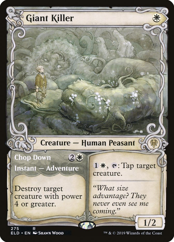 This Is An Image Of The Magic The Gathering Card Giant Killer // Chop Down From The Set Throne of Eldraine - Designed By Artist Jesper Ejsing