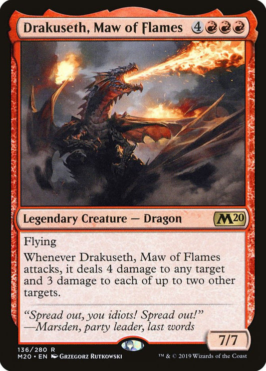 This Is An Image Of The Magic The Gathering Card Drakuseth, Maw of Flames From The Set Foundations - Designed By Artist Grzegorz Rutkowski