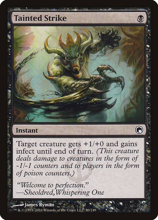 This Is An Image Of The Magic The Gathering Card Tainted Strike From The Set Scars of Mirrodin - Designed By Artist James Ryman