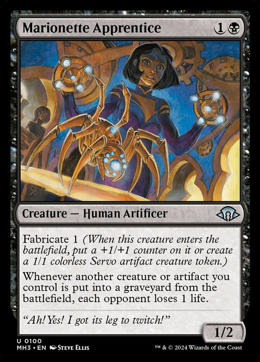 This Is An Image Of The Magic The Gathering Card Marionette Apprentice From The Set Modern Horizons 3 - Designed By Artist Steve Ellis