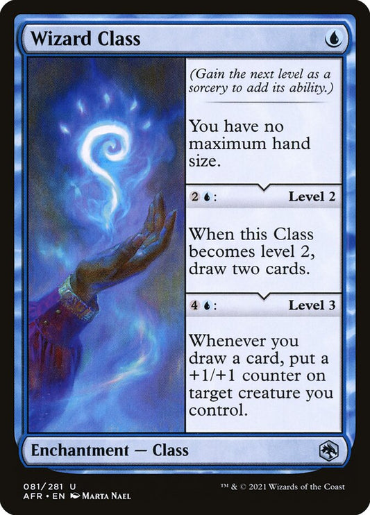 This Is An Image Of The Magic The Gathering Card Wizard Class From The Set Adventures in the Forgotten Realms - Designed By Artist Marta Nael