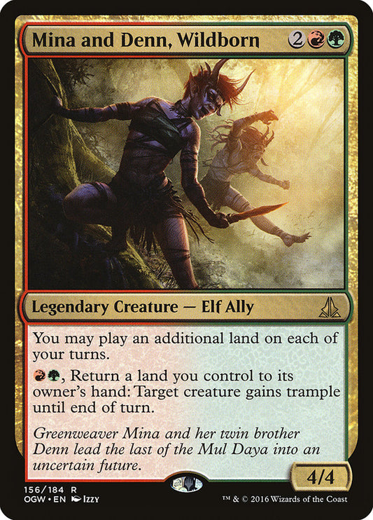 This Is An Image Of The Magic The Gathering Card Mina and Denn, Wildborn From The Set Zendikar Rising Commander - Designed By Artist Izzy