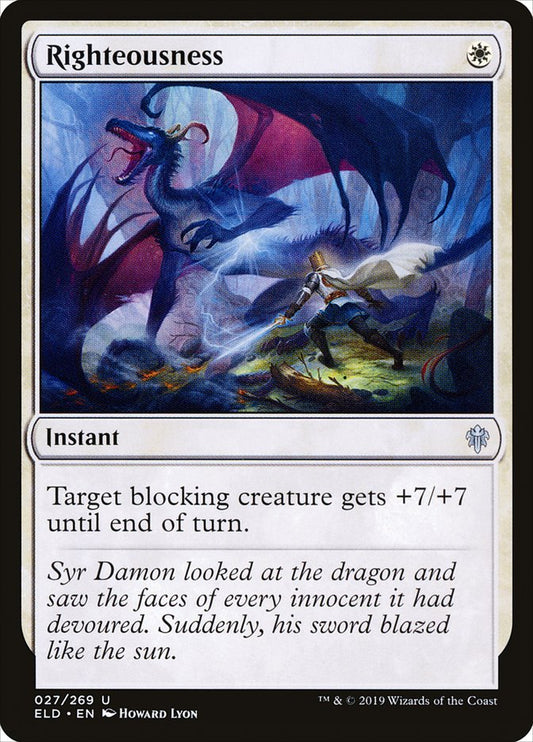 This Is An Image Of The Magic The Gathering Card Righteousness From The Set Throne of Eldraine - Designed By Artist Howard Lyon