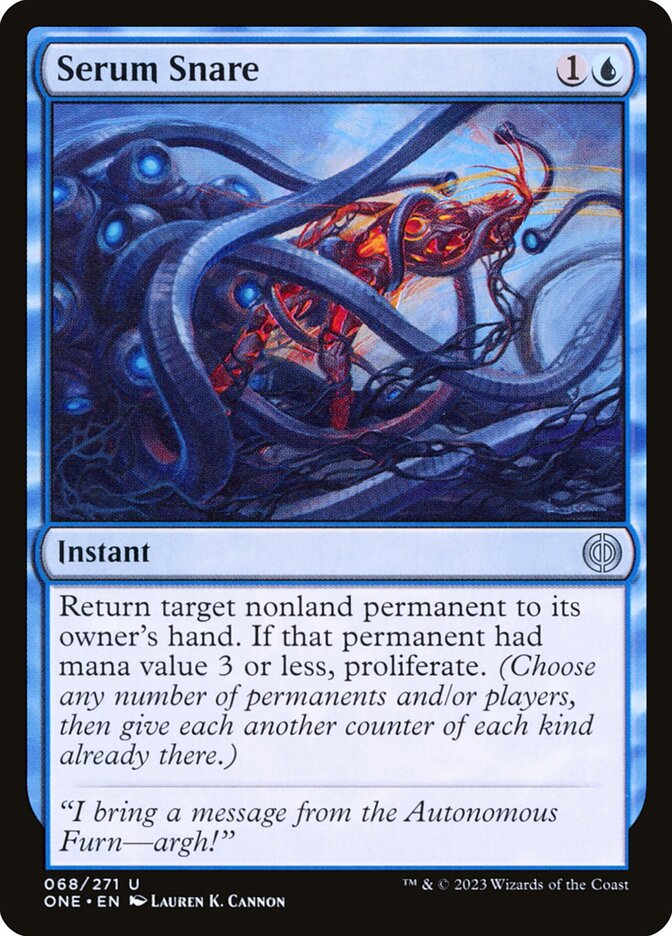 This Is An Image Of The Magic The Gathering Card Serum Snare From The Set Phyrexia: All Will Be One - Designed By Artist Lauren K. Cannon