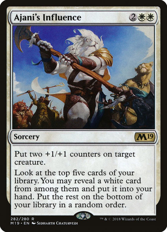 This Is An Image Of The Magic The Gathering Card Ajani's Influence From The Set Core Set 2019 - Designed By Artist Sidharth Chaturvedi