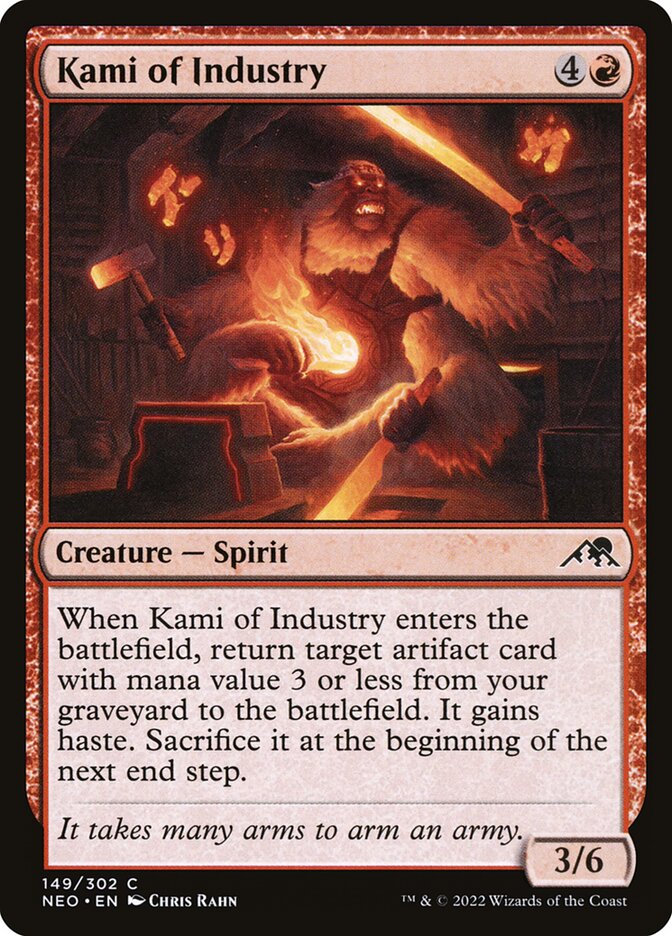 This Is An Image Of The Magic The Gathering Card Kami of Industry From The Set Kamigawa: Neon Dynasty - Designed By Artist Chris Rahn