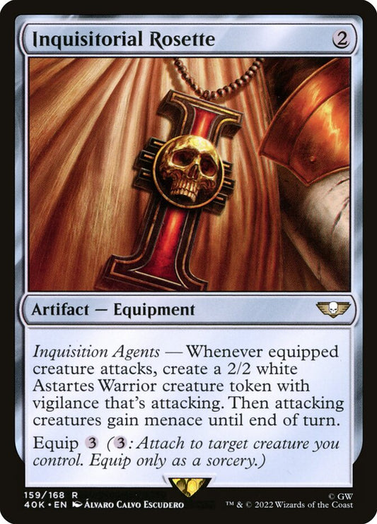 This Is An Image Of The Magic The Gathering Card Inquisitorial Rosette From The Set Warhammer 40,000 Commander - Designed By Artist Álvaro Calvo Escudero