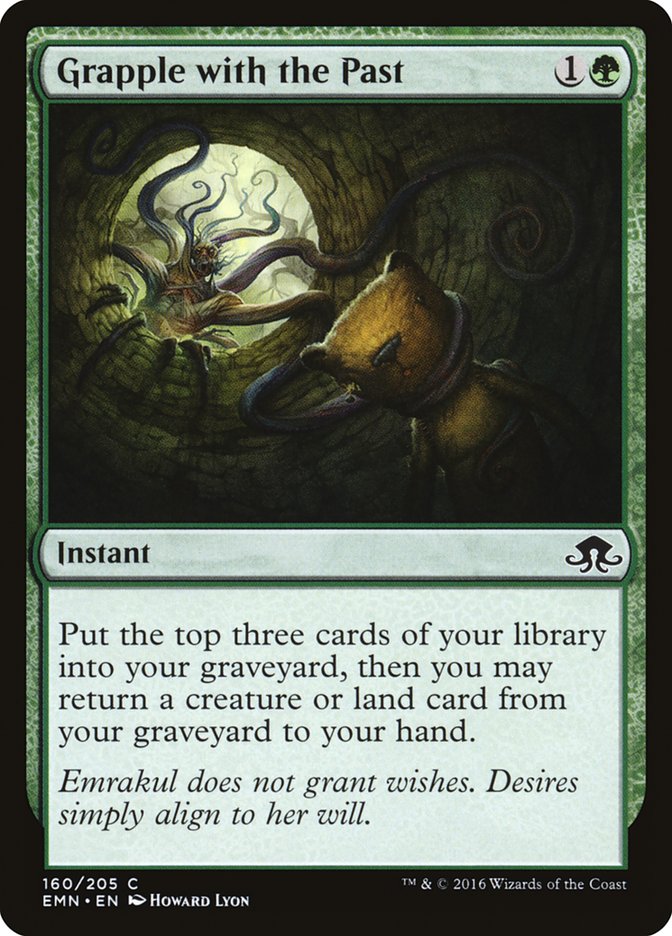 This Is An Image Of The Magic The Gathering Card Grapple with the Past From The Set Tarkir: Dragonstorm Commander - Designed By Artist Howard Lyon