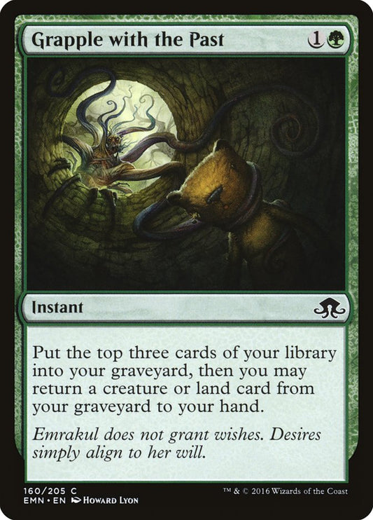 This Is An Image Of The Magic The Gathering Card Grapple with the Past From The Set Tarkir: Dragonstorm Commander - Designed By Artist Howard Lyon