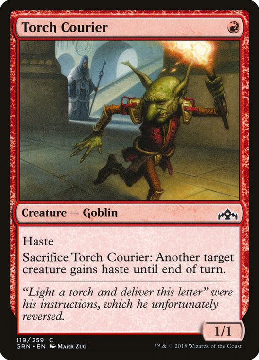 This Is An Image Of The Magic The Gathering Card Torch Courier From The Set Guilds of Ravnica - Designed By Artist Mark Zug