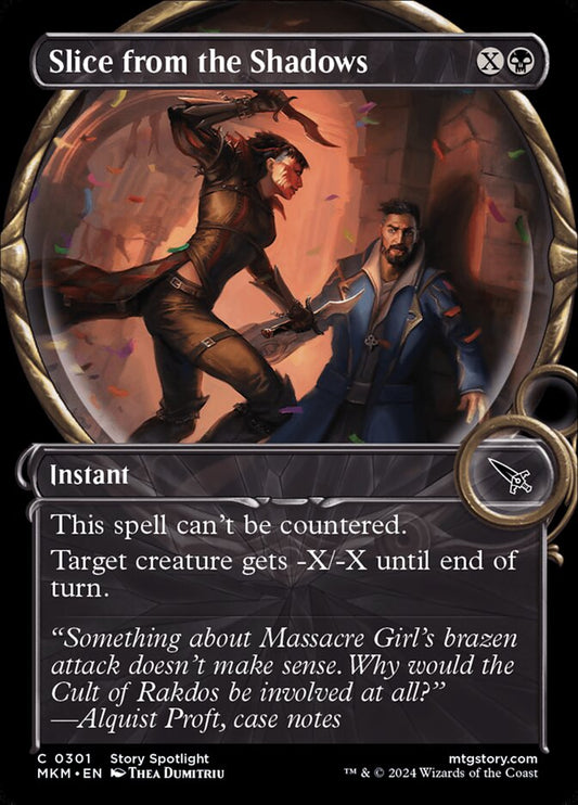 This Is An Image Of The Magic The Gathering Card Slice from the Shadows From The Set Murders at Karlov Manor - Designed By Artist Lie Setiawan